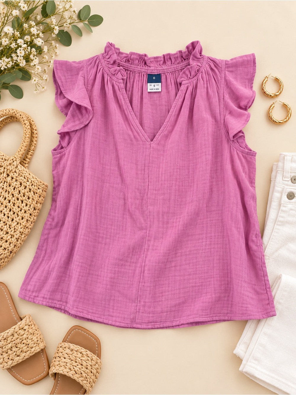 Old Navy Pink Cotton Gauze Flutter Sleeve Top Size S